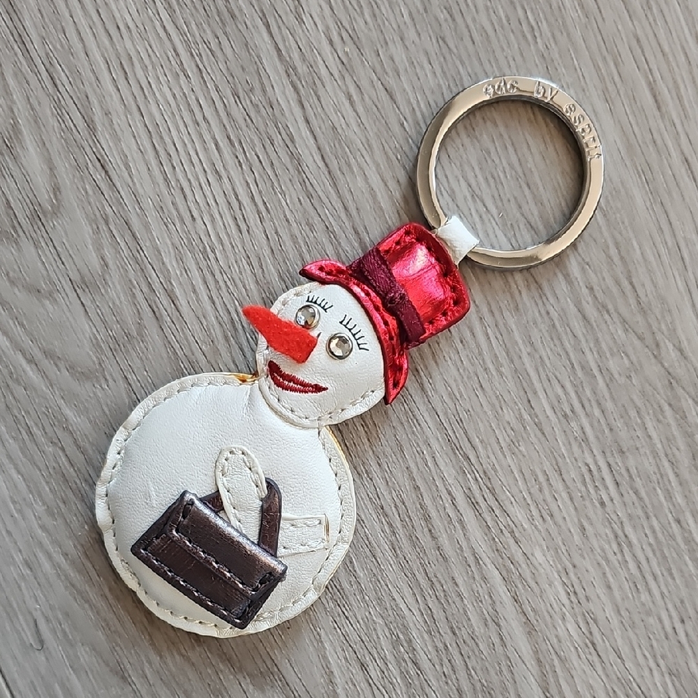 Y2K ESPRIT Leather Snowman 5" Keychain‎ Keyfob